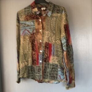 Vintage Roughrider Shirt Top Circle T Women's Large made in USA Boho Button Up